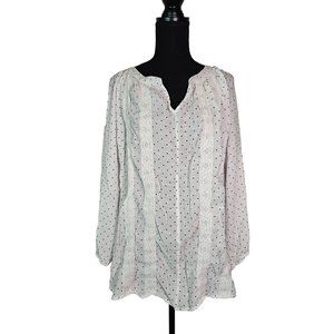 Emily Daniels Women's Tunic Top, Size 2X, White, Black Polka Dots, 3/4 Sleeve